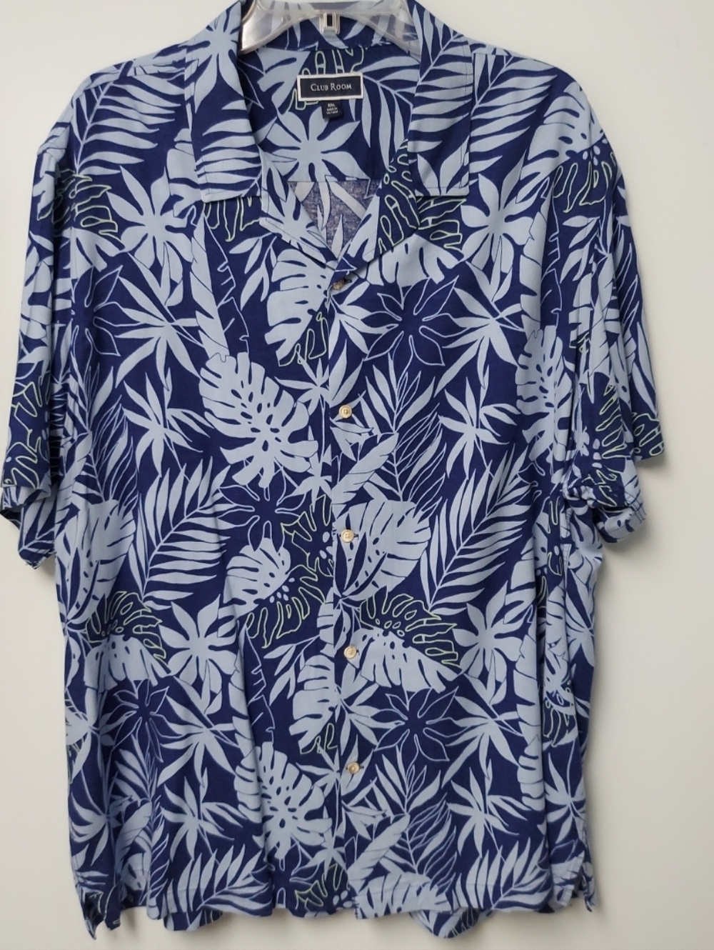 Club Room Shirt Men XXL Blue Floral Hawaiian Aloha Silk Blend Camp Collar
